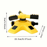 360 Degree Rotating Yellow Sprinkler Automatic Lawn Garden Watering System Villa - Side View