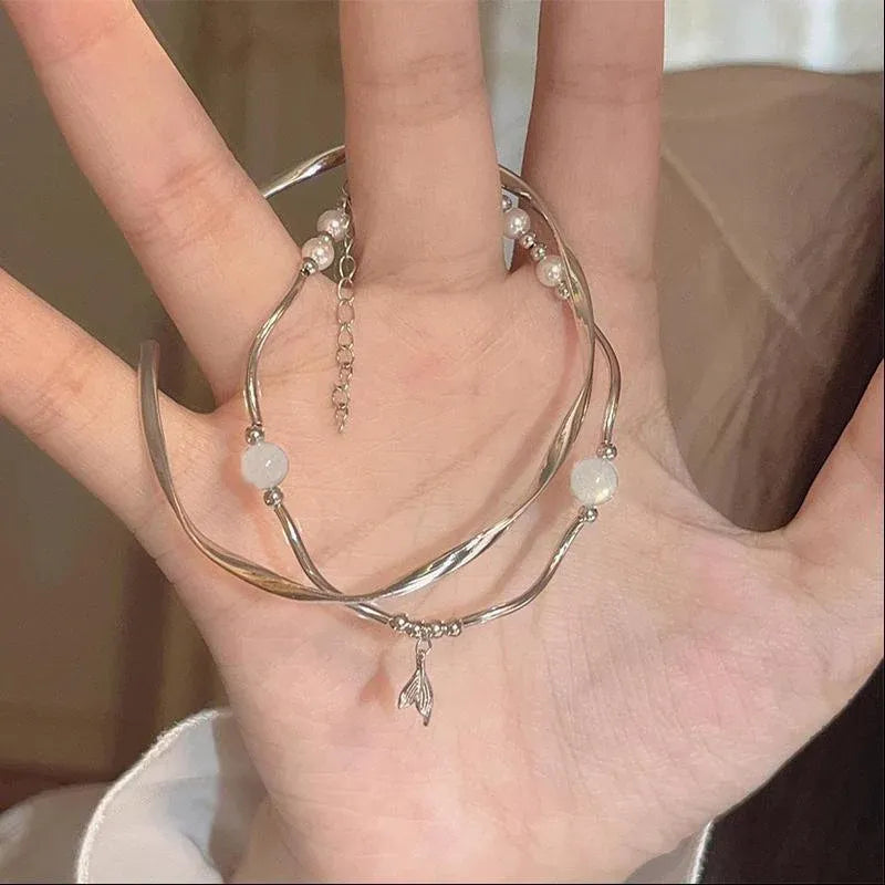 Women Fishtail Bracelet Chain Twisted Cuff Bracelet Bangle Adjustable Bracelets - 2