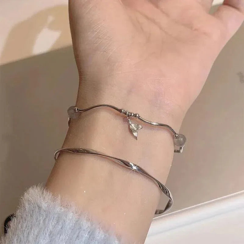 Women Fishtail Bracelet Chain Twisted Cuff Bracelet Bangle Adjustable Bracelets - 2
