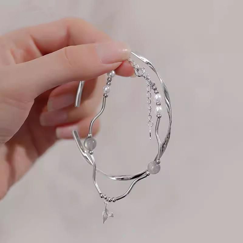 Women Fishtail Bracelet Chain Twisted Cuff Bracelet Bangle Adjustable Bracelets - 2