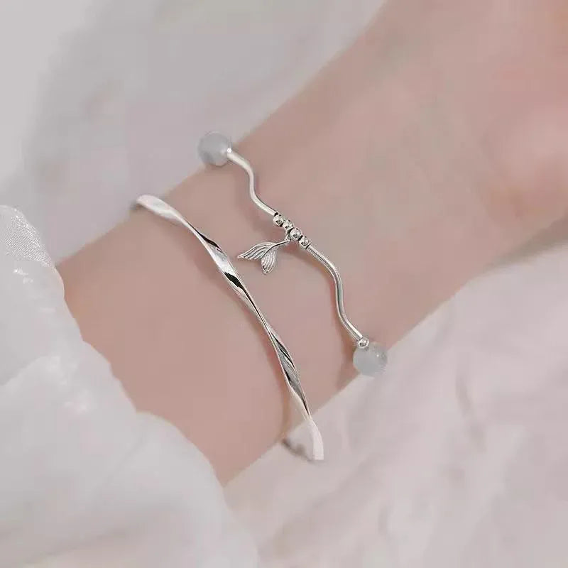 Women Fishtail Bracelet Chain Twisted Cuff Bracelet Bangle Adjustable Bracelets - 2