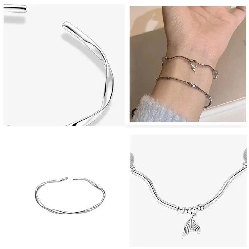 Women Fishtail Bracelet Chain Twisted Cuff Bracelet Bangle Adjustable Bracelets - 2