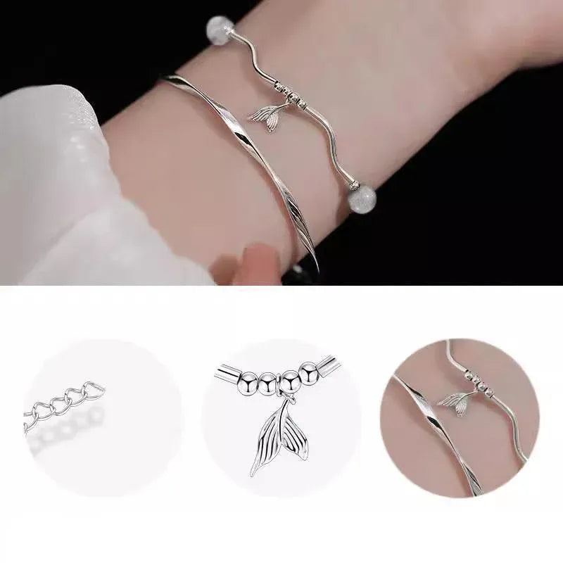 Women Fishtail Bracelet Chain Twisted Cuff Bracelet Bangle Adjustable Bracelets - 2