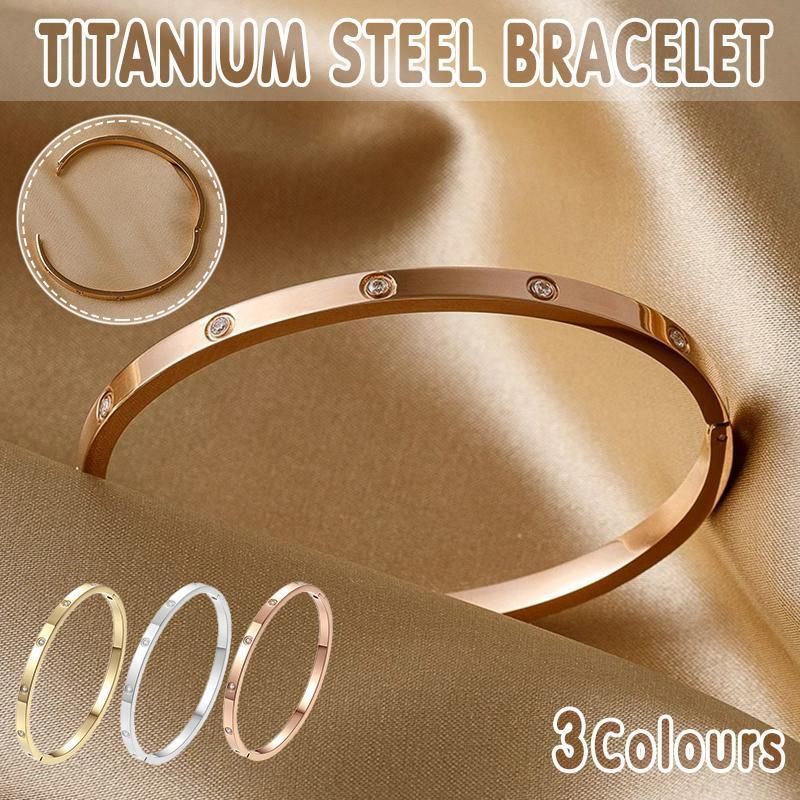 Men Women Titanium Stainless Steel Bracelet Bangle Cuff Party Simple Jewelry - Gold