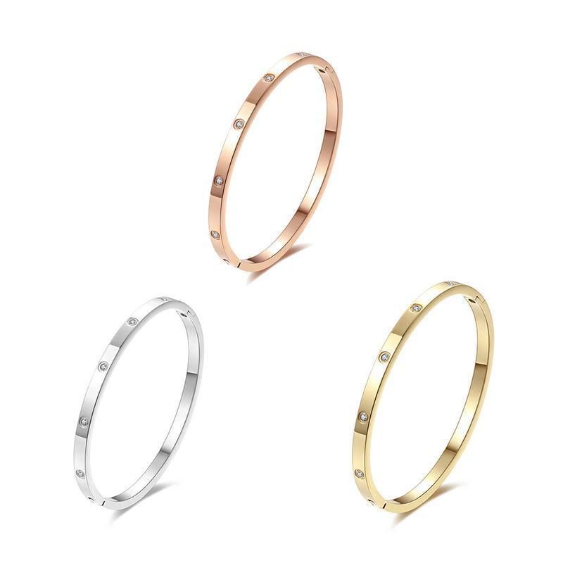 Men Women Titanium Stainless Steel Bracelet Bangle Cuff Party Simple Jewelry - Gold
