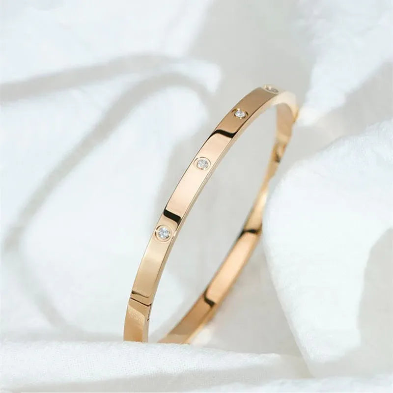 Men Women Titanium Stainless Steel Bracelet Bangle Cuff Party Simple Jewelry - Gold