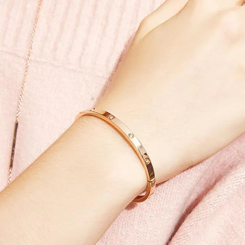 Men Women Titanium Stainless Steel Bracelet Bangle Cuff Party Simple Jewelry - Gold