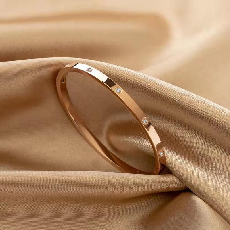 Men Women Titanium Stainless Steel Bracelet Bangle Cuff Party Simple Jewelry - Gold