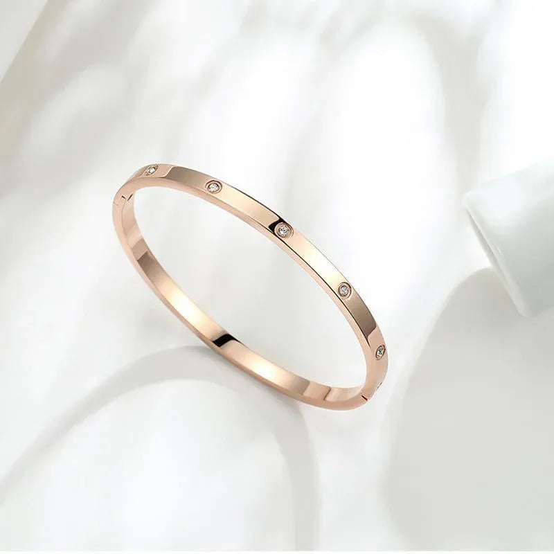 Men Women Titanium Stainless Steel Bracelet Bangle Cuff Party Simple Jewelry - Gold
