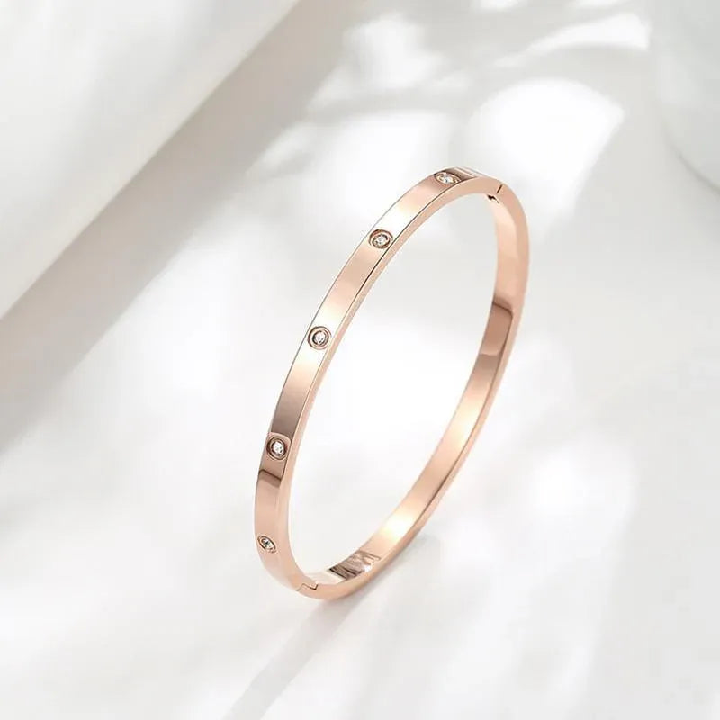Men Women Titanium Stainless Steel Bracelet Bangle Cuff Party Simple Jewelry - Gold