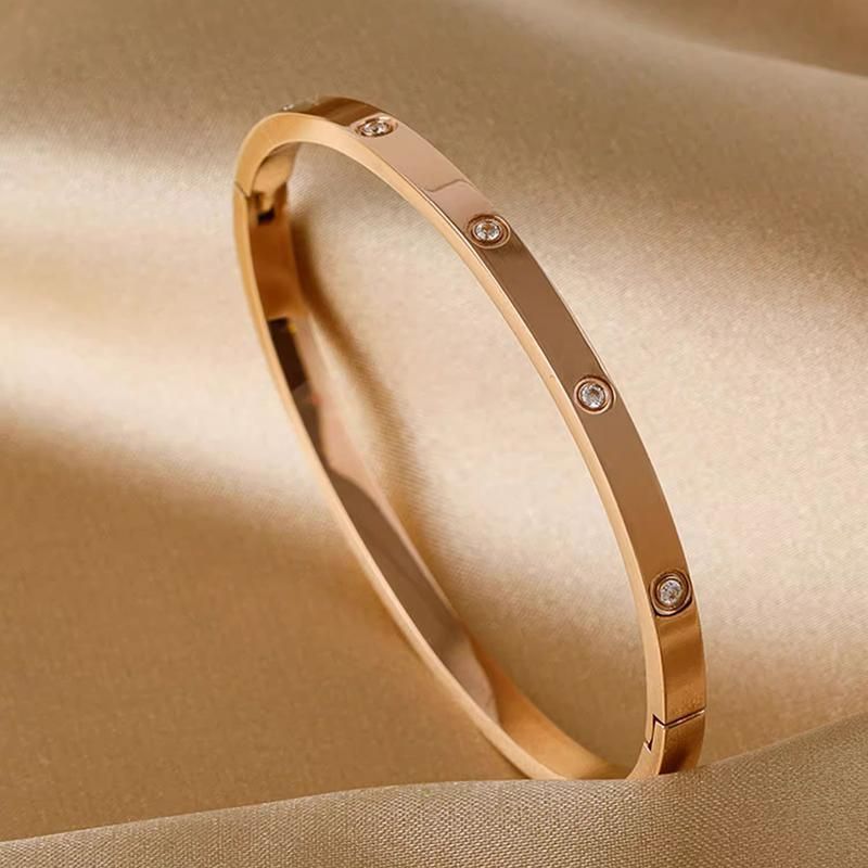 Men Women Titanium Stainless Steel Bracelet Bangle Cuff Party Simple Jewelry - Gold