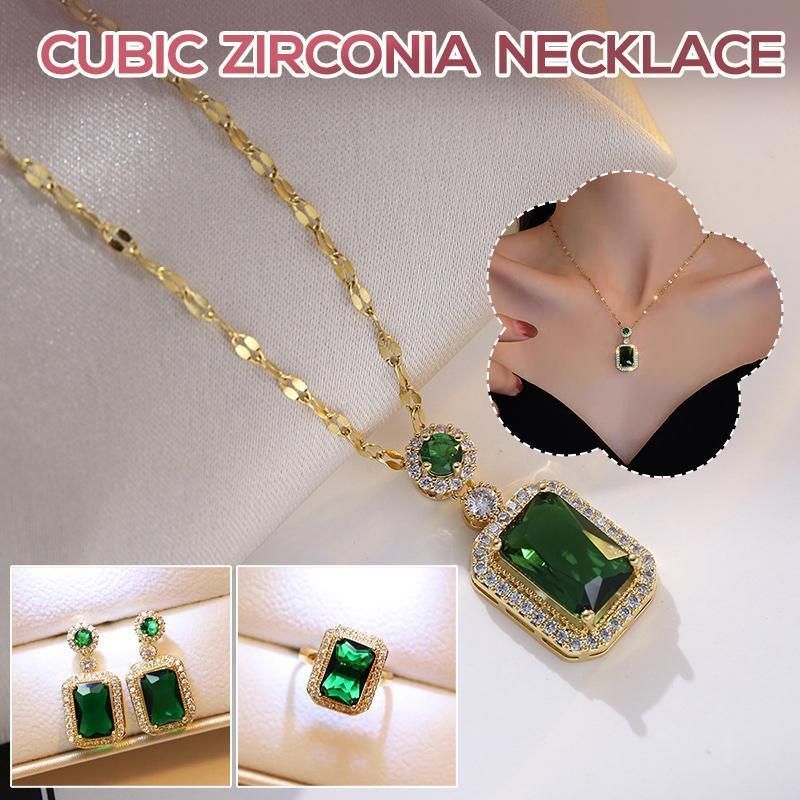 Vintage Paraiba Tourmaline Emerald Gemstone Earrings Ring Necklace Women Gift - Necklace