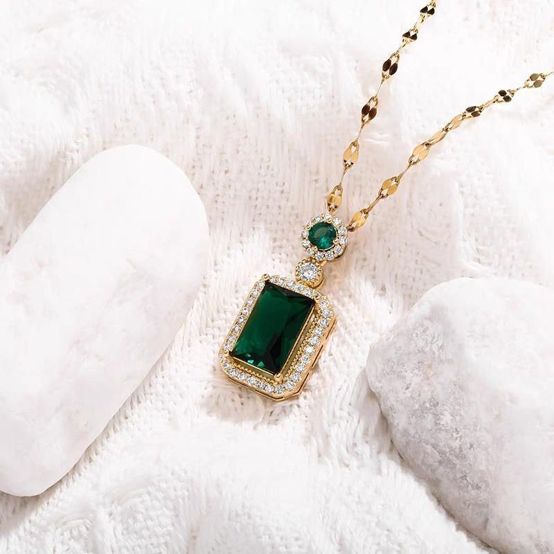 Vintage Paraiba Tourmaline Emerald Gemstone Earrings Ring Necklace Women Gift - Necklace