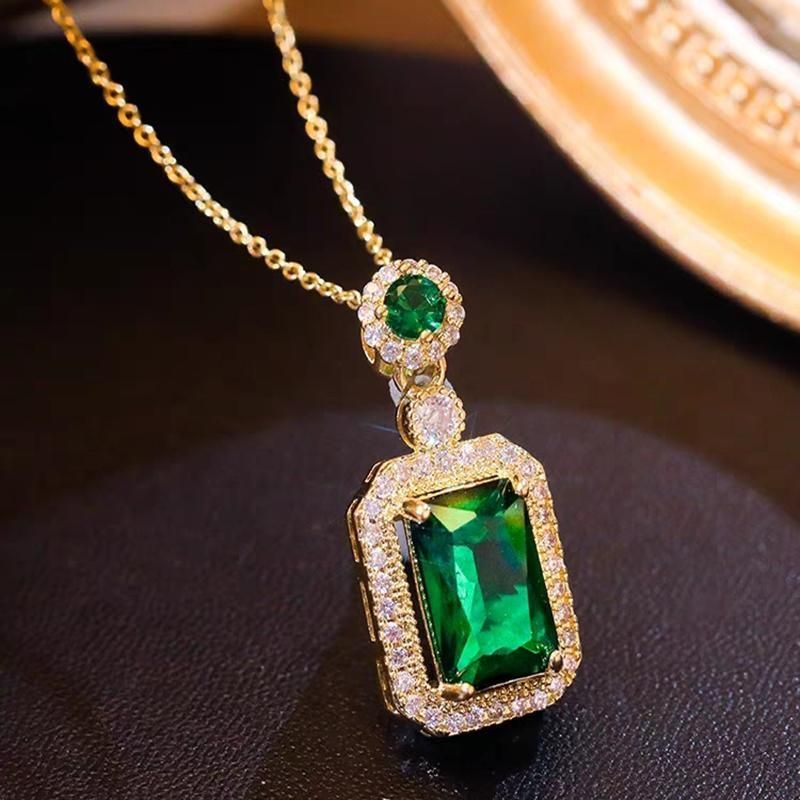 Vintage Paraiba Tourmaline Emerald Gemstone Earrings Ring Necklace Women Gift - Necklace