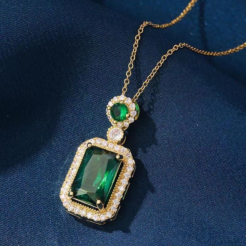 Vintage Paraiba Tourmaline Emerald Gemstone Earrings Ring Necklace Women Gift - Necklace