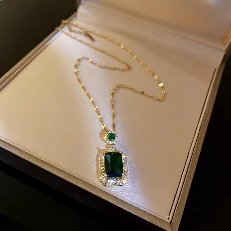 Vintage Paraiba Tourmaline Emerald Gemstone Earrings Ring Necklace Women Gift - Necklace