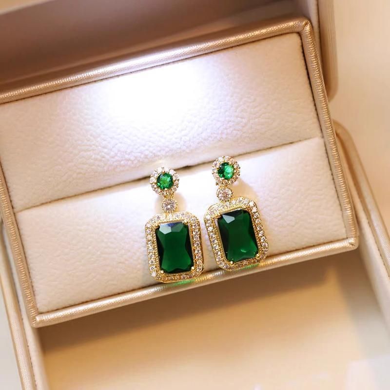 Vintage Paraiba Tourmaline Emerald Gemstone Earrings Ring Necklace Women Gift - Necklace