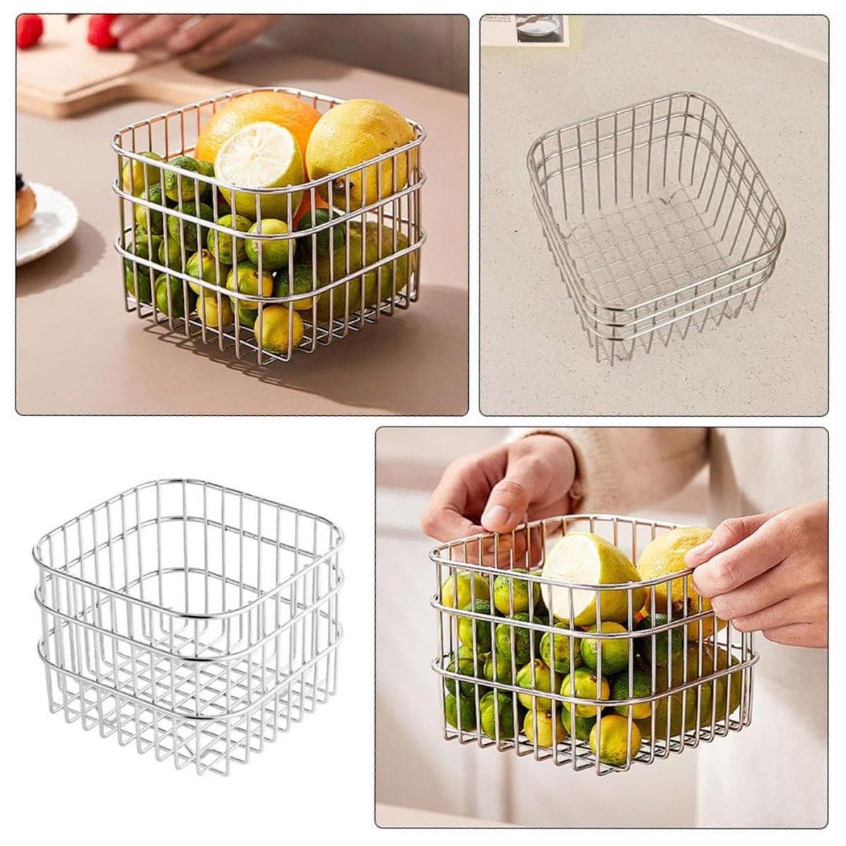 Stainless Steel Household Storage Basket Square Organizer for Kitchen and Home