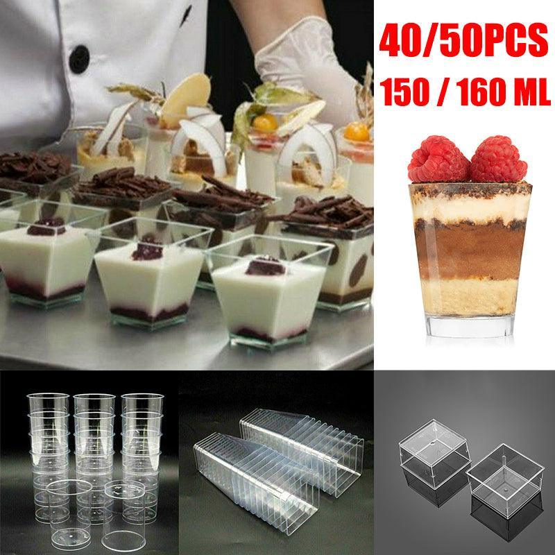 40-50 Pcs Mousse Cake Dessert Cups Clear Plastic Sample Drink Wine Jelly Tumbler - 40PCS-Square-70*42MM