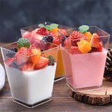 40-50 Pcs Mousse Cake Dessert Cups Clear Plastic Sample Drink Wine Jelly Tumbler - 40PCS-Square-70*42MM - Side View