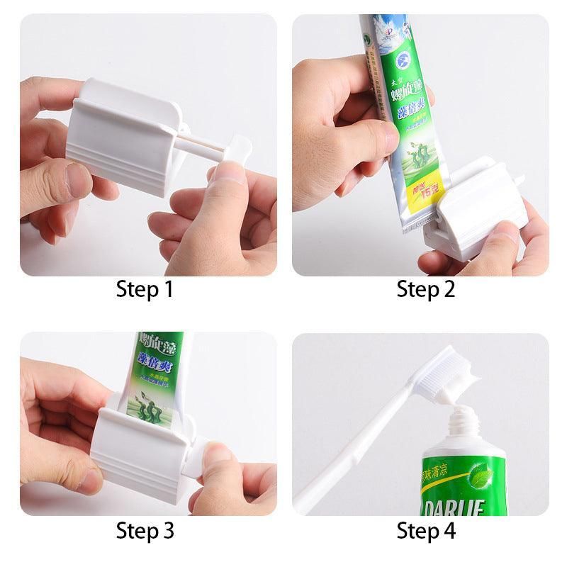 Large Bathroom Toothpaste Squeezer Tube Easy Stand Dispenser Rolling Holder Seat - White