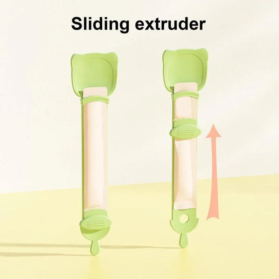 Cat Strip Scoop Squeezer Feeder Snack Spoon Easy Cat Feeding Treats - Green