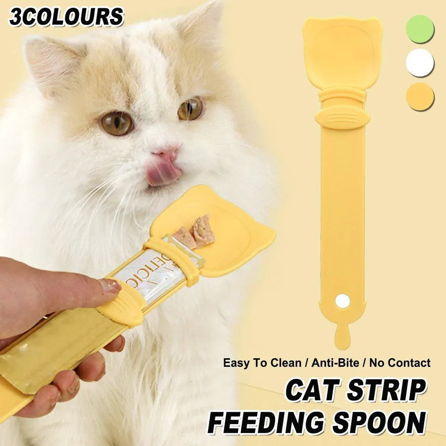 Cat Strip Scoop Squeezer Feeder Snack Spoon Easy Cat Feeding Treats - Green