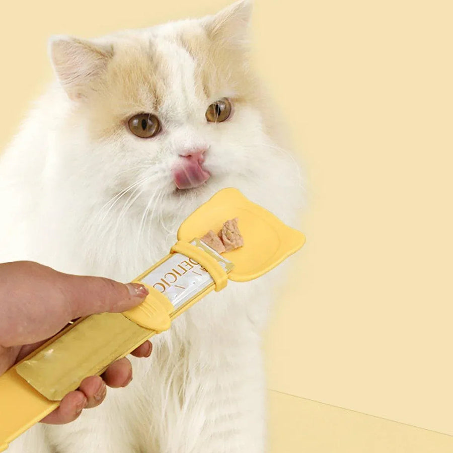 Cat Strip Scoop Squeezer Feeder Snack Spoon Easy Cat Feeding Treats - Orange