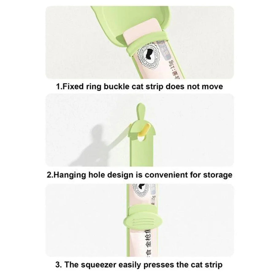 Cat Strip Scoop Squeezer Feeder Snack Spoon Easy Cat Feeding Treats - White