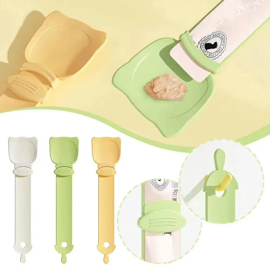 Cat Strip Scoop Squeezer Feeder Snack Spoon Easy Cat Feeding Treats - White