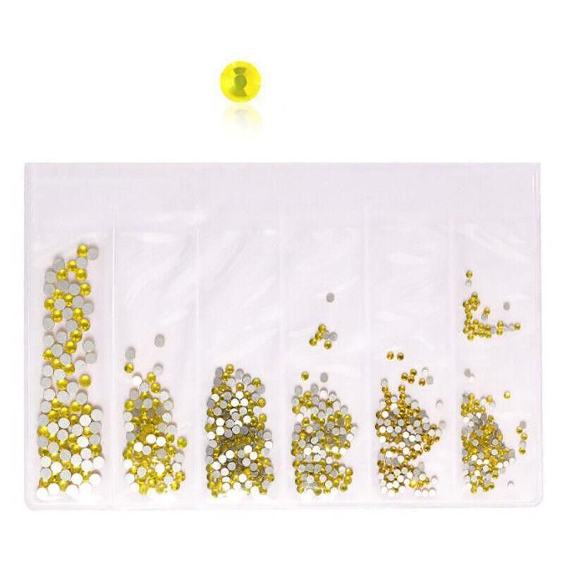1440Pcs Glitter Rhinestones Crystal Clear Flat Bottom Glass Nail Art Nail Drill - Yellow