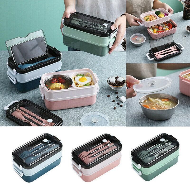 Bento Box Lunch Containers Food Microwave Stainless Portable Dinnerware Au - Green