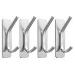 4pcs Stainless Steel Adhesive Hook Towel Hook Bathroom Kitchen Door Coat Hook - Silver