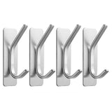 4pcs Stainless Steel Adhesive Hook Towel Hook Bathroom Kitchen Door Coat Hook - Silver