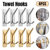 4pcs Stainless Steel Adhesive Hook Towel Hook Bathroom Kitchen Door Coat Hook - Silver - Front View