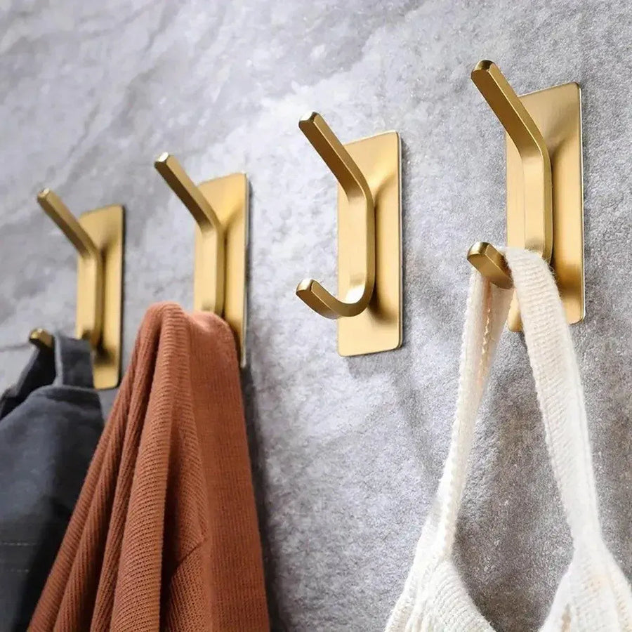 4pcs Stainless Steel Adhesive Hook Towel Hook Bathroom Kitchen Door Coat Hook - Silver