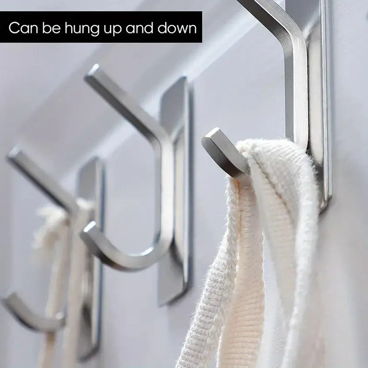 4pcs Stainless Steel Adhesive Hook Towel Hook Bathroom Kitchen Door Coat Hook - Silver