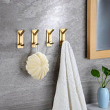 4pcs Stainless Steel Adhesive Hook Towel Hook Bathroom Kitchen Door Coat Hook - Silver