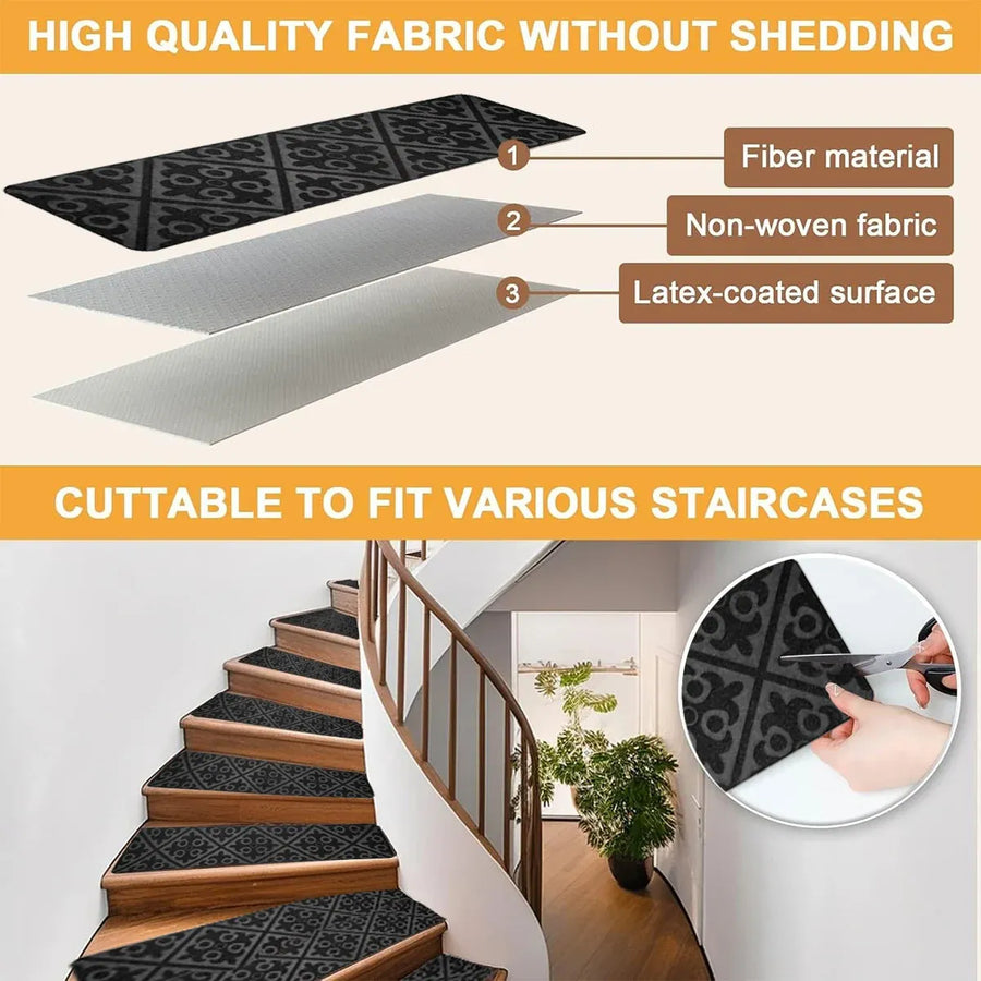 12PCS Non-Slip Carpet Stair Treads Indoor Step Mats for Home Use