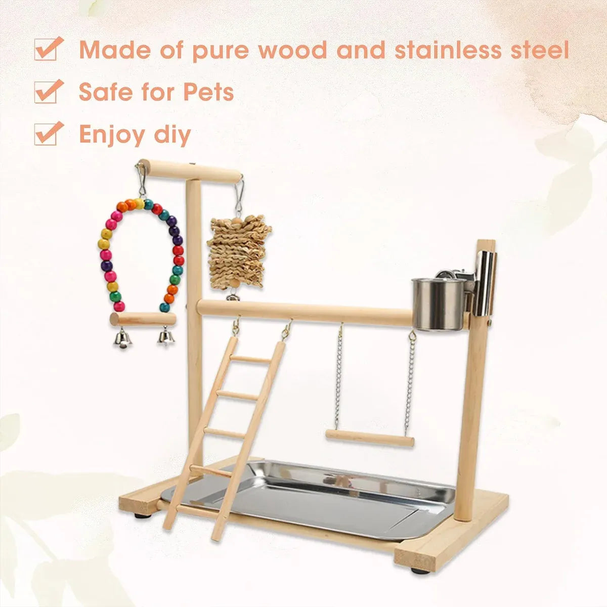 Parrot Wooden Playground Station Swing Climbing Ladder Cage Rack Bird Perch Toy