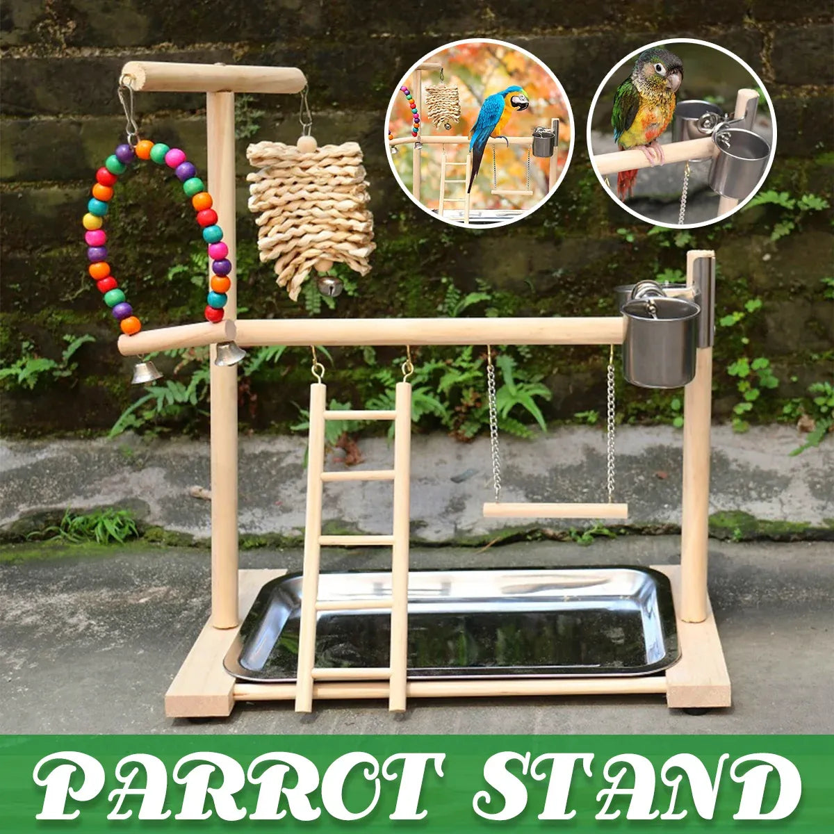 Parrot Wooden Playground Station Swing Climbing Ladder Cage Rack Bird Perch Toy