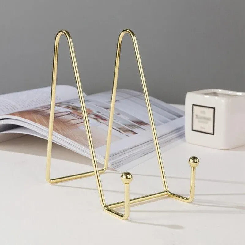 Iron Display Stand Dish Rack-Plate Bowl Picture Frame Photo Book Pedestal Holder - Gold-S