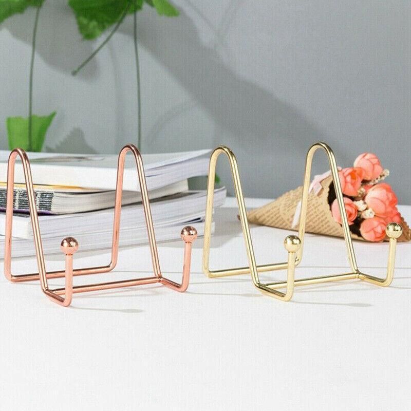 Iron Display Stand Dish Rack-Plate Bowl Picture Frame Photo Book Pedestal Holder - Rose Gold-L