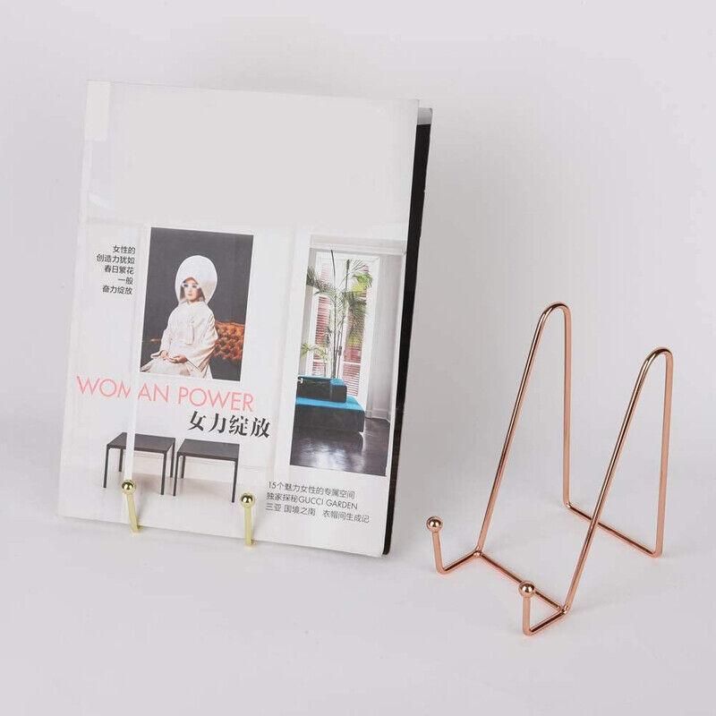 Iron Display Stand Dish Rack-Plate Bowl Picture Frame Photo Book Pedestal Holder - Rose Gold-L