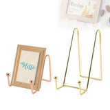 Iron Display Stand Dish Rack-Plate Bowl Picture Frame Photo Book Pedestal Holder - Rose Gold-S - Side View