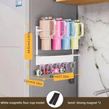 Magnetic Mug Organizer Cup Holder Wall Mount Storage for Kitchen Office Home Use - White - Close-Up Angle
