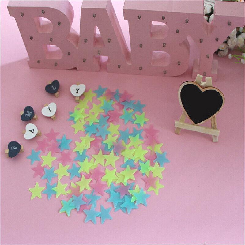 100 Pieces Glow-in-the-Dark Luminous Star Wall Stickers for Bedroom or Ceiling Decor - Pink