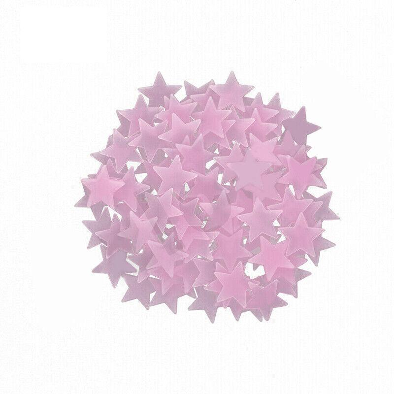 100 Pieces Glow-in-the-Dark Luminous Star Wall Stickers for Bedroom or Ceiling Decor - Pink