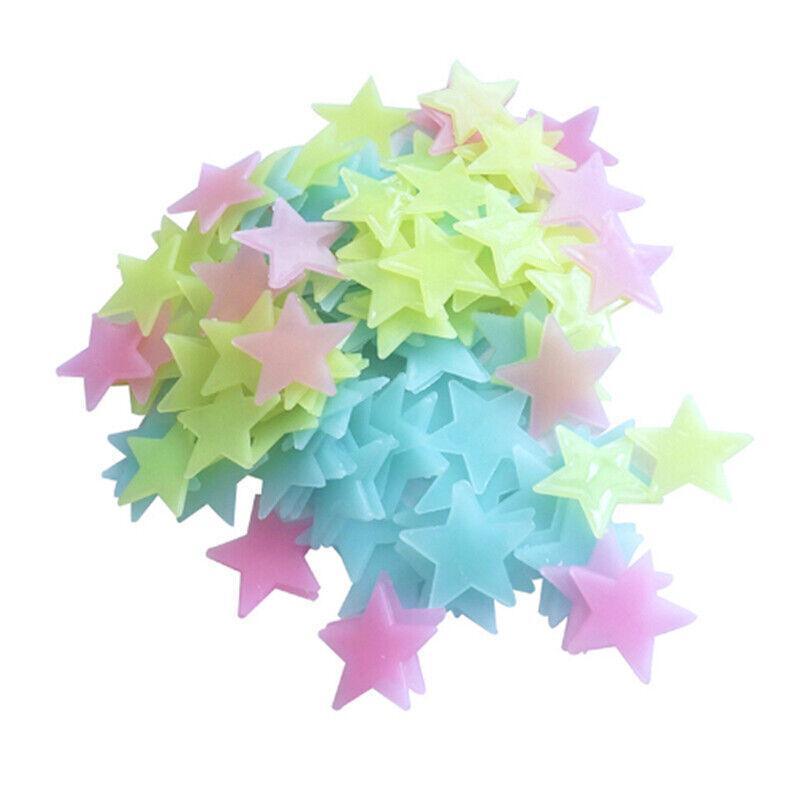 100 Pieces Glow-in-the-Dark Luminous Star Wall Stickers for Bedroom or Ceiling Decor - Yellow