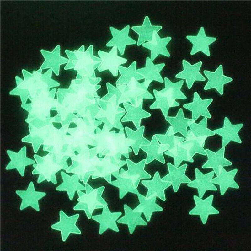 100 Pieces Glow-in-the-Dark Luminous Star Wall Stickers for Bedroom or Ceiling Decor - Yellow